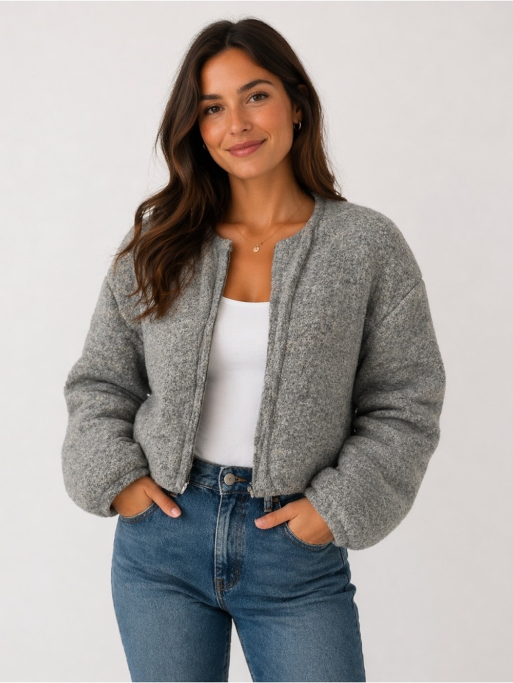 Out From Under // Urban Outfitters - Gray Teddy Cropped Jacket